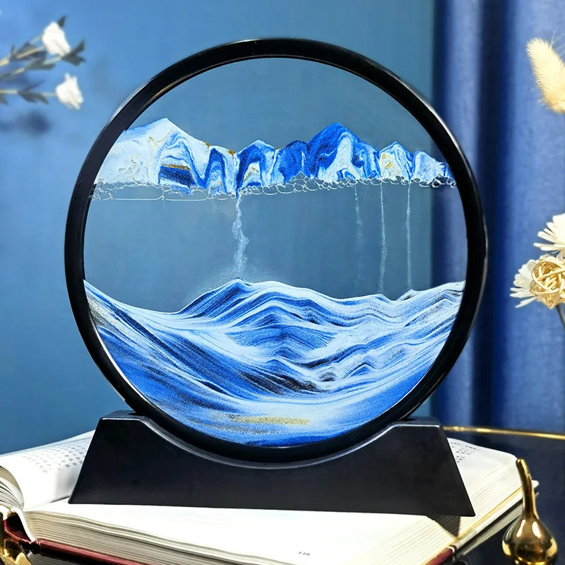Art Craft Movement - 12インチ3D動く砂絵、丸型ガラス製オーシャンサンドスケープ砂時計、流れる砂絵、家の装飾