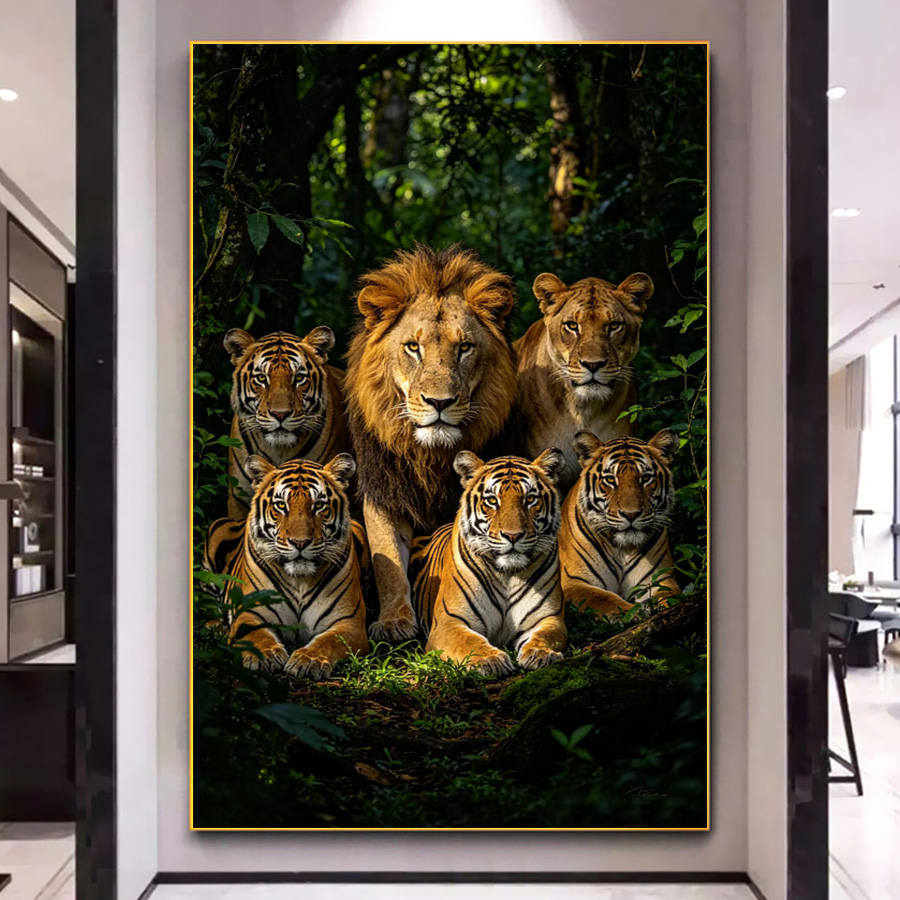 Art And Craft Jungle - 5D DIY ダイヤモンドモザイクライオンタイガー動物フルラウンドスクエアフルダイヤモンド絵画ジャングル動物アートキット家の装飾クラフト
