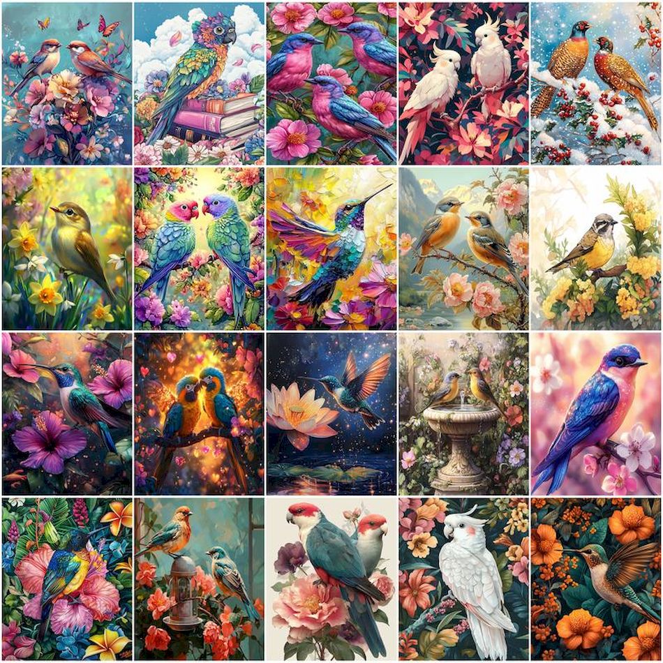 Art Craft Display - GATYZTORY 数字による絵画オイル鳥花茂みギフト工芸品アート画像額装壁アート現代キャンバス画像描画キット