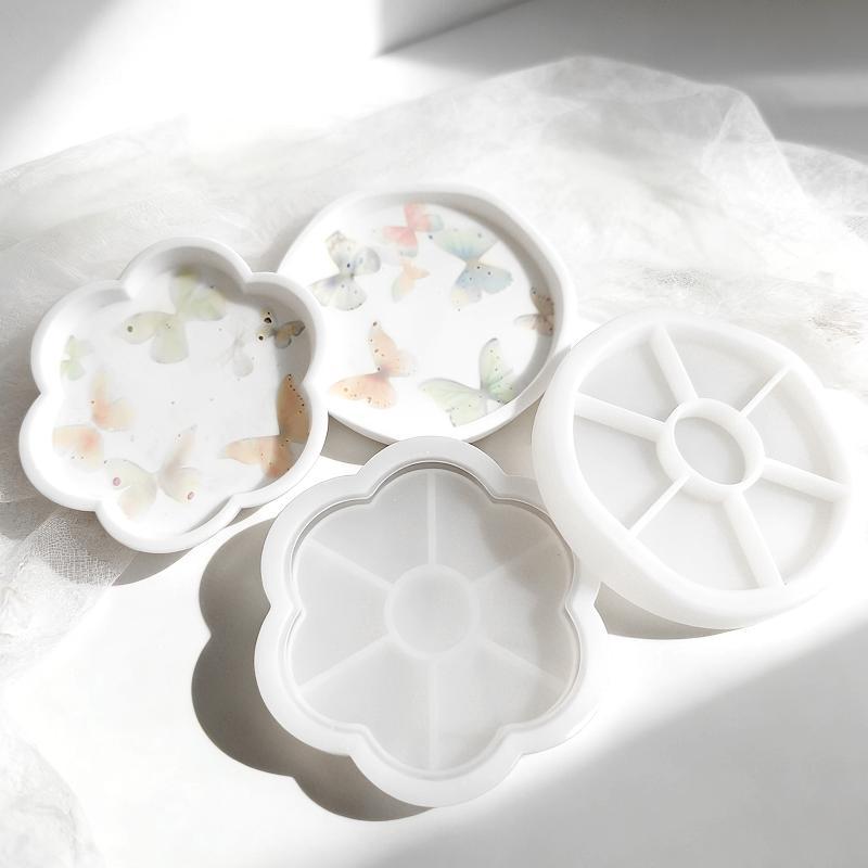 Art Craft Flower Making - 花柄丸型シリコントレイモールド 耐熱性 ノンスティック DIY手作り石膏エポキシ樹脂 ホームアートクラフト製作用