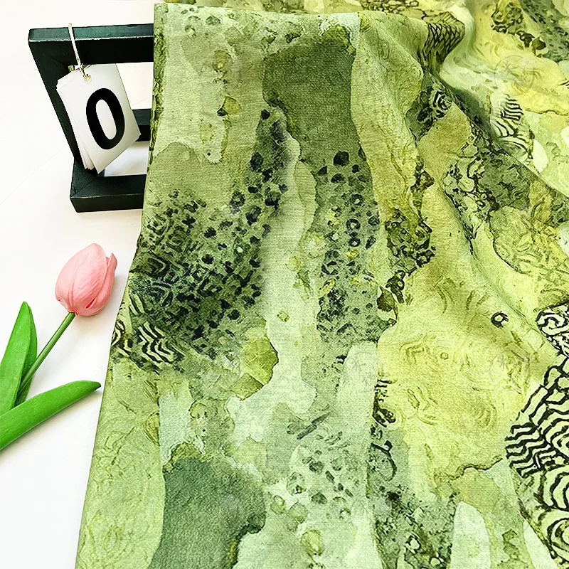 Silk Painting Dye - 緑色のインク染め油絵風ブロケード綿生地ソフトコットンシルクデジタル印刷生地DIYドレス衣類家の装飾
