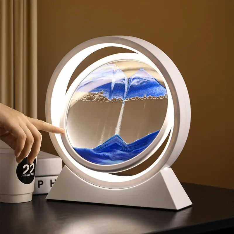 Art Craft Movement - 砂景キネティックサンドアートピクチャー流砂テーブルランプダイナミック液体砂時計移動砂絵流れる砂家の装飾