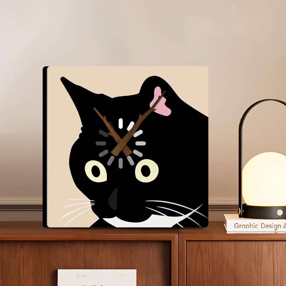 Art Craft Movement - 25X25CM クリエイティブデイズ猫デスクトップ時計装飾品アートクラフト正方形デスククロックリビングルーム寝室の装飾時計装飾品
