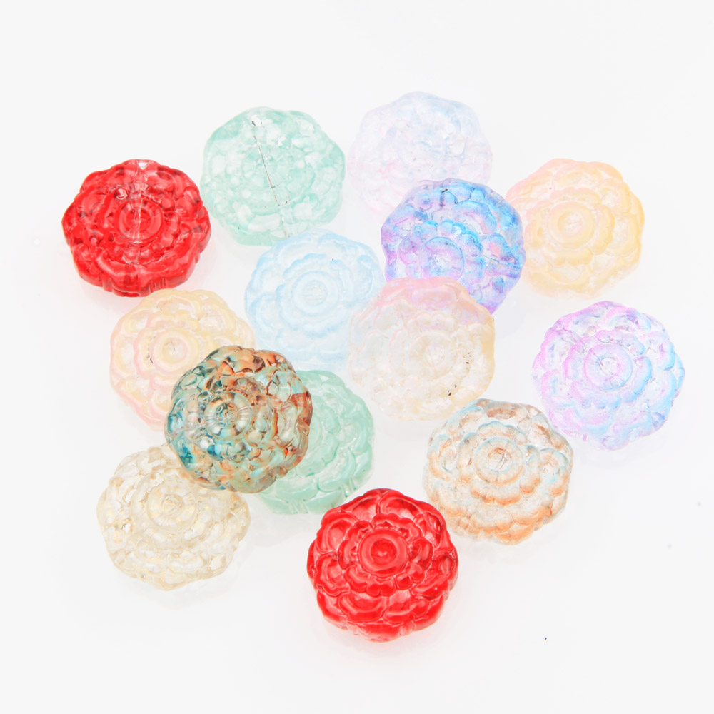 Art Craft Flower Making - ジュエリー作り用のガラスローズフラワービーズ、DIYブレスレットとペンダント用品、手作りの芸術品と工芸品の発見、15mm、30個