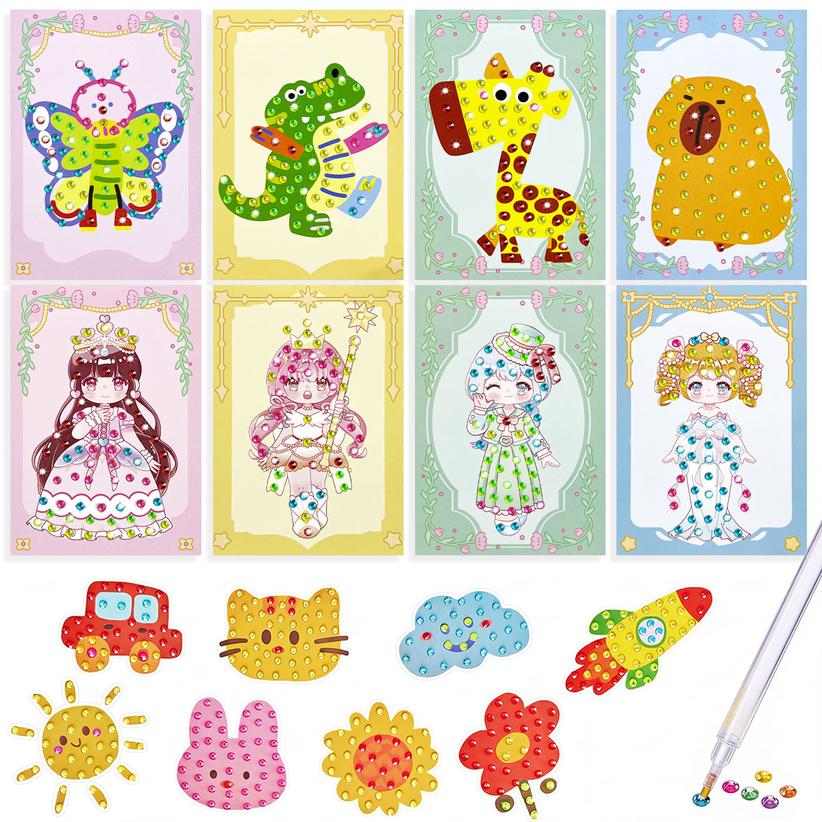 Art And Craft Numbers - 16個入り宝石キットDIYアートクラフトセット簡単で楽しいダイヤモンドペイントバイナンバーズ、オリジナルステッカー作成アクティビティアート用品クラフトギフト