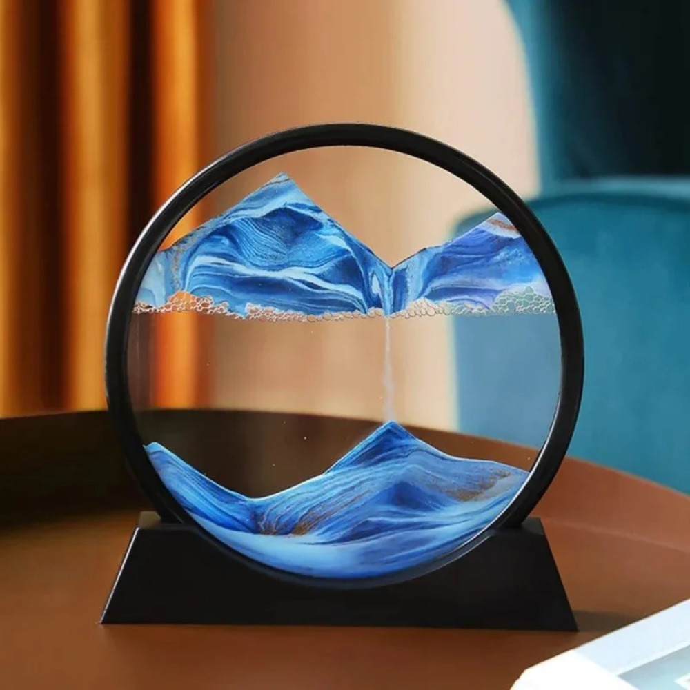 Art Craft Movement - 2028 3D砂時計クイックサンド動く砂絵ラウンドガラス深海砂景クラフト流れる絵画ホームオフィスワークデコレーション