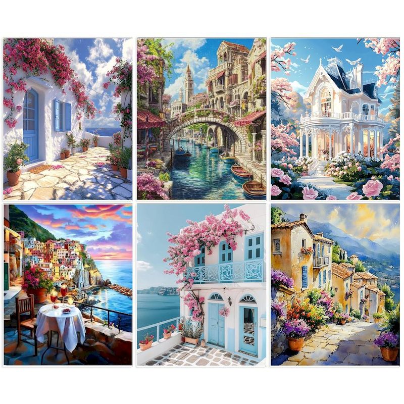 Art Craft Display - GATYZTORY 数字による絵画町風景描画キャンバス手描きアートギフト DIY フレーム画像バイナンバーキット家の装飾
