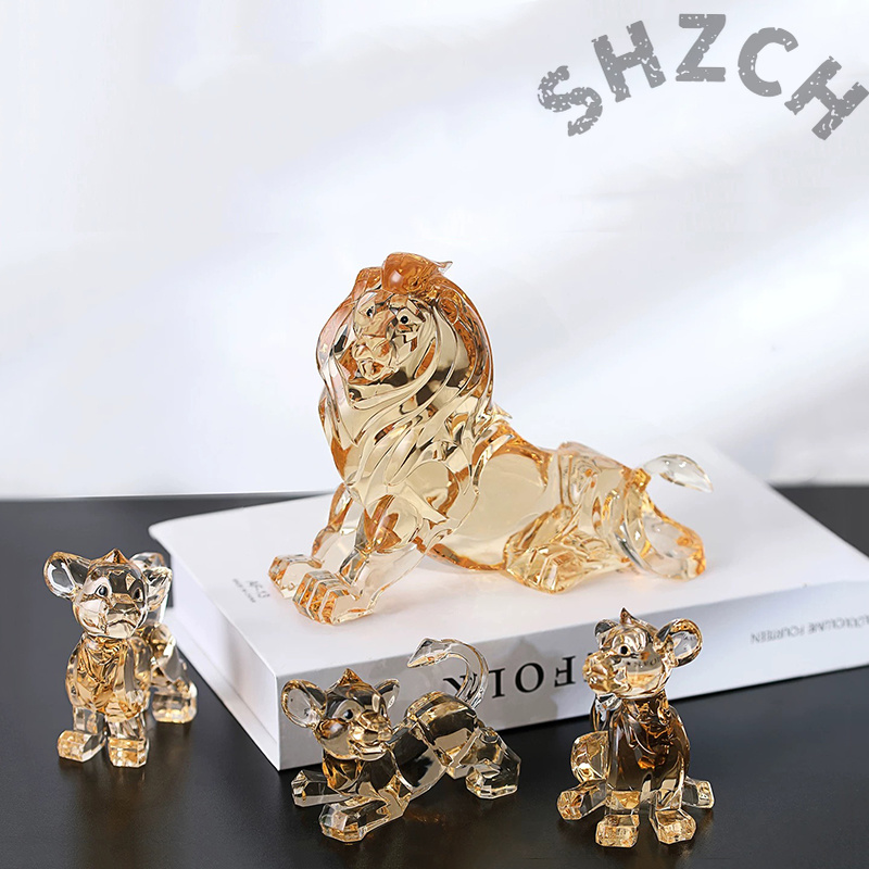 Art Craft Lion - 小さなライオンの彫刻オーナメント、透明アクリル工芸品、ライオンの動物モデル像、クリエイティブなリビングルーム装飾、アートギフト