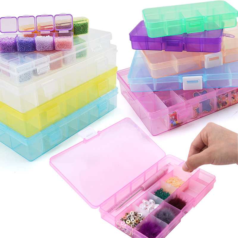 Art Craft Display - ビーズや工芸品用の調整可能な仕切り付きのプラスチック製オーガナイザーボックス,4サイズ