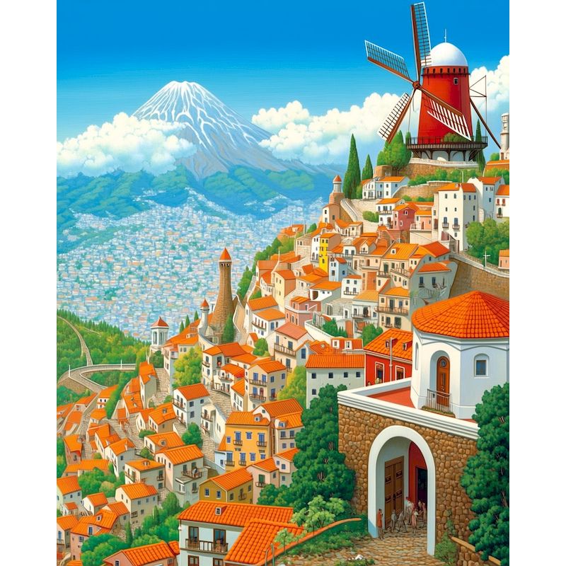 Art Craft Room Ideas - CHENISTORY 数字で描く絵画 ヒルサイドタウン 数字で描く風景画 モダンなウォールアート クラフトキット