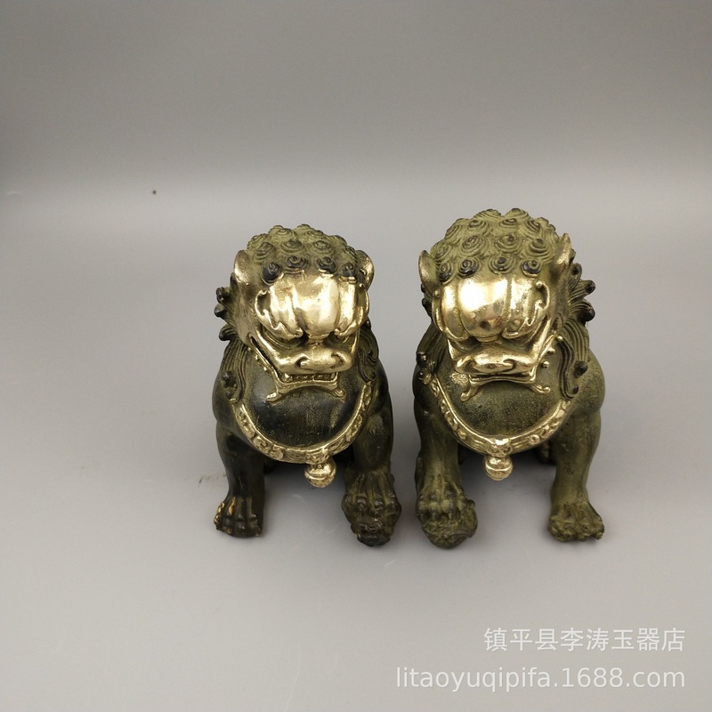 Art Craft Lion - 真鍮製の二つ耳銅製ベル、装飾用コレクターアイテム、家の装飾工芸品、一対の獅子の置物