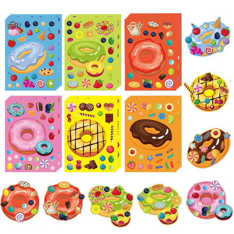 Art Craft 4 Years Old - 子供向けの顔型ドーナツステッカー、オリジナルデザートステッカーを作ろう、ミックスマッチスイーツ、フルーツDIYアートクラフト、子供向けギフト