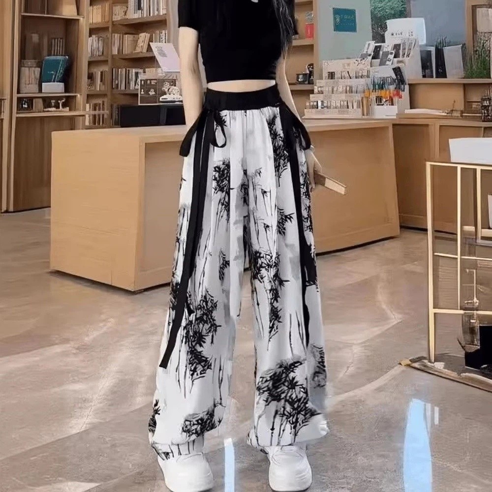 レトロアイスシルク水墨画カジュアルパンツ中国風絞り染めストレ - Silk Painting Dye のレビューと価格