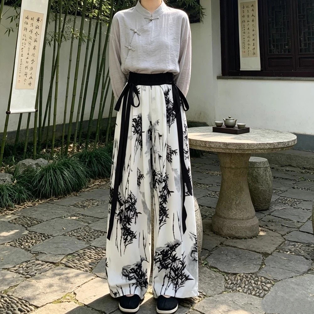 カジュアルアイスシルク水墨画カジュアルパンツ中国風夏ストレー - Silk Painting Dye のレビューと価格