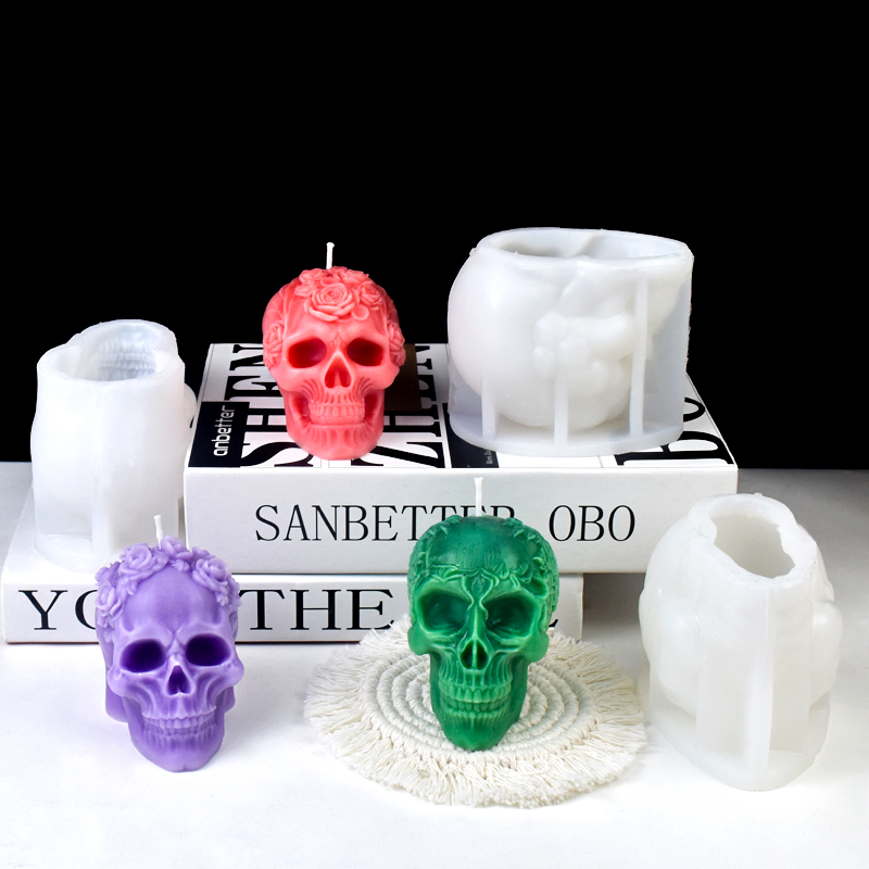 ハロウィーンのスカルシリコンキャンドル型,3Dレリーフ,花の - Art Craft Flower Making のレビューと価格