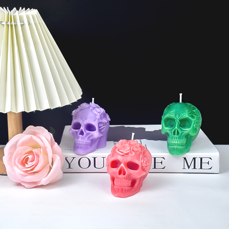 ハロウィーンのスカルシリコンキャンドル型,3Dレリーフ,花の - Art Craft Flower Making のレビューと価格