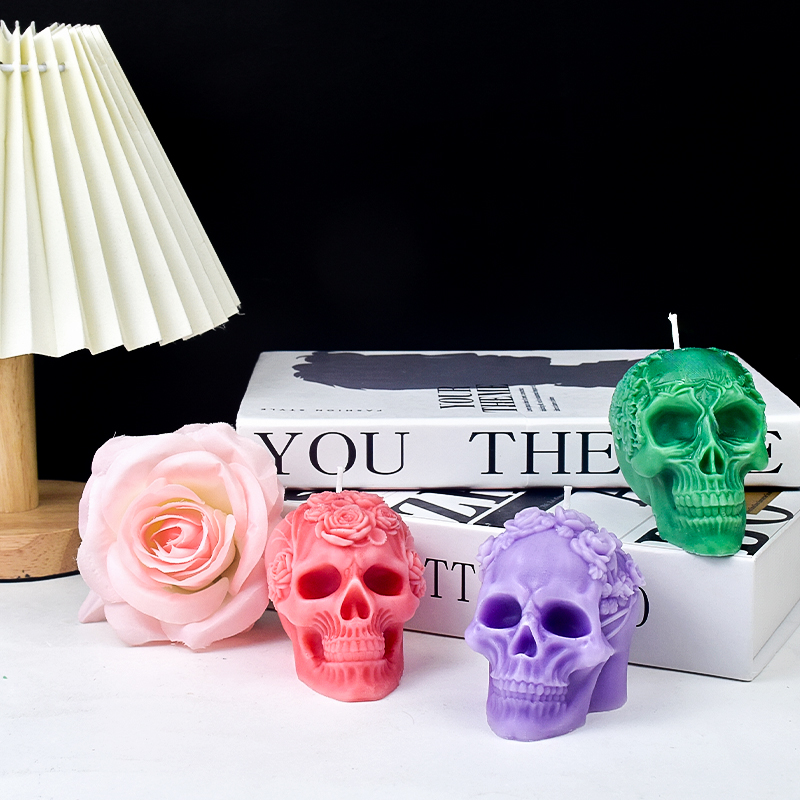 ハロウィーンのスカルシリコンキャンドル型,3Dレリーフ,花の - Art Craft Flower Making のレビューと価格