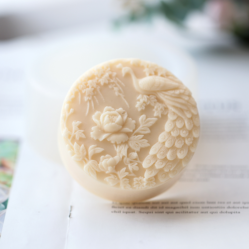 孔雀の花柄シリコン石鹸型フレキシブル手作りラウンド石鹸キャン - Art Craft Flower Making のレビューと価格