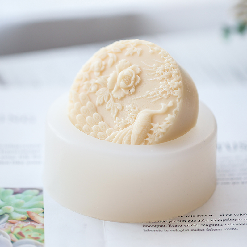 孔雀の花柄シリコン石鹸型フレキシブル手作りラウンド石鹸キャン - Art Craft Flower Making のレビューと価格
