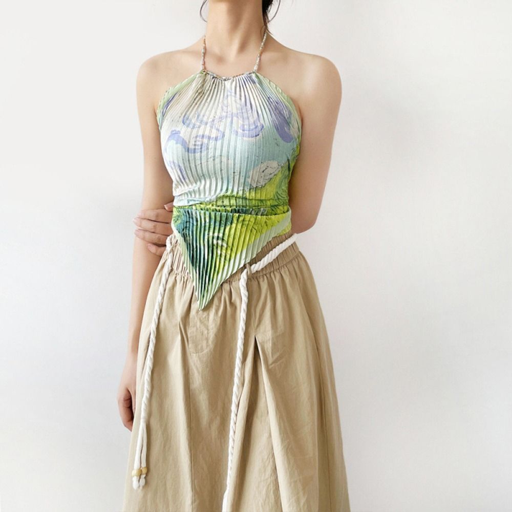 ファッションプリント柄バンデージラップトップバックレスY2K - Silk Painting Dye のレビューと価格