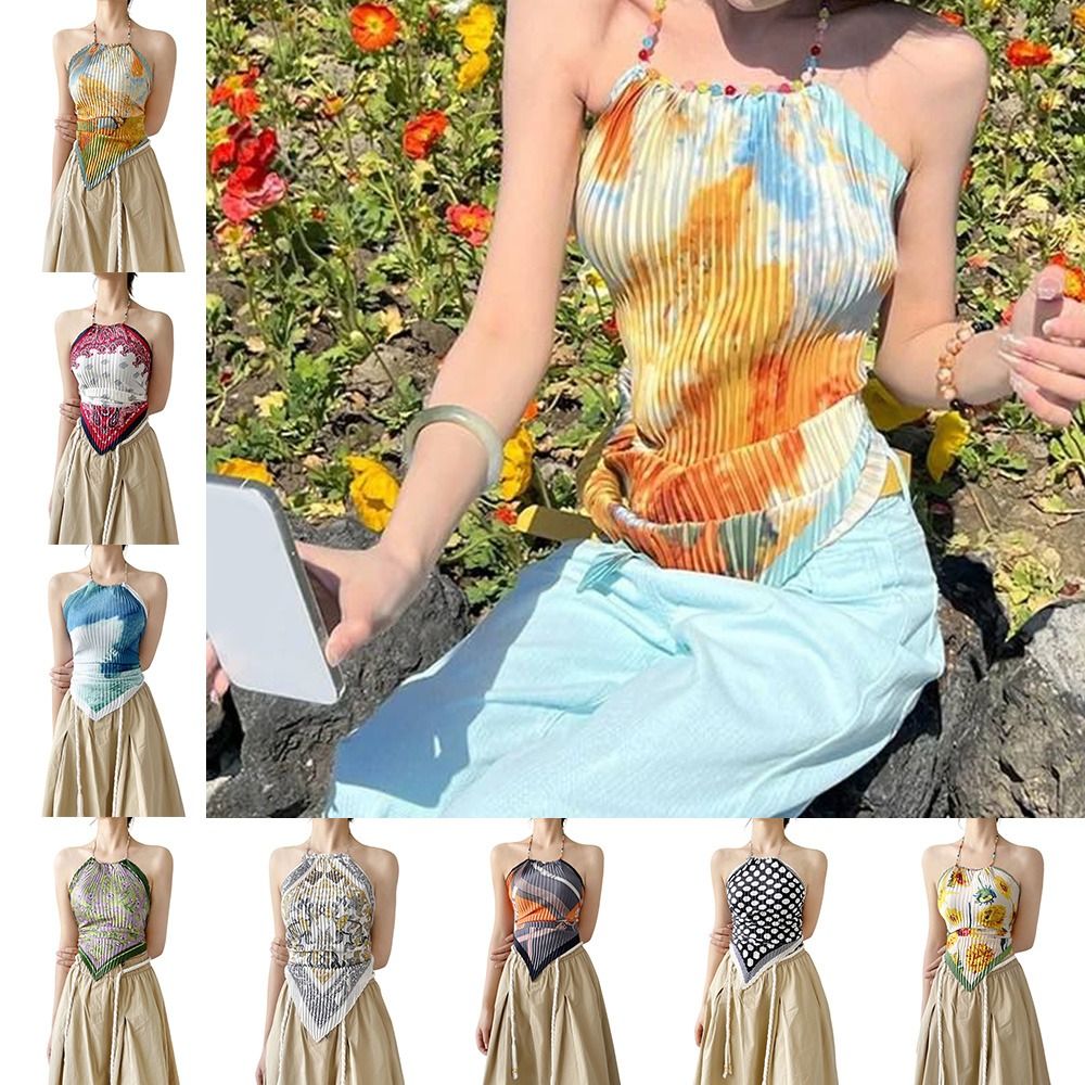 ファッションプリント柄バンデージラップトップバックレスY2K - Silk Painting Dye のレビューと価格